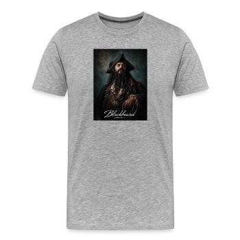 Capitaine Barbe Noire Look de pirate - T-shirt bio Premium Homme - gris chiné - Devant - Damien (186cm)