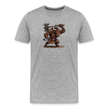 Minotaurus mit einer Axt - Männer Premium Bio T-Shirt - Grau meliert - Vorne - Damien (186cm)