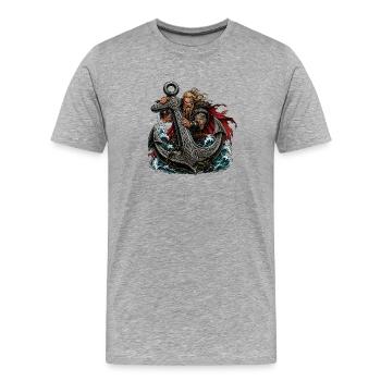 Nordischer Krieger und Stahlanker - Männer Premium Bio T-Shirt - Grau meliert - Vorne - Damien (186cm)