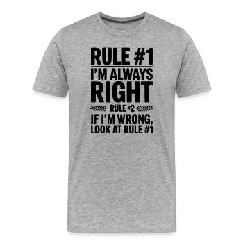 Regel #1: Ich habe immer Recht - Männer Premium Bio T-Shirt - Grau meliert - Vorne - Damien (186cm)