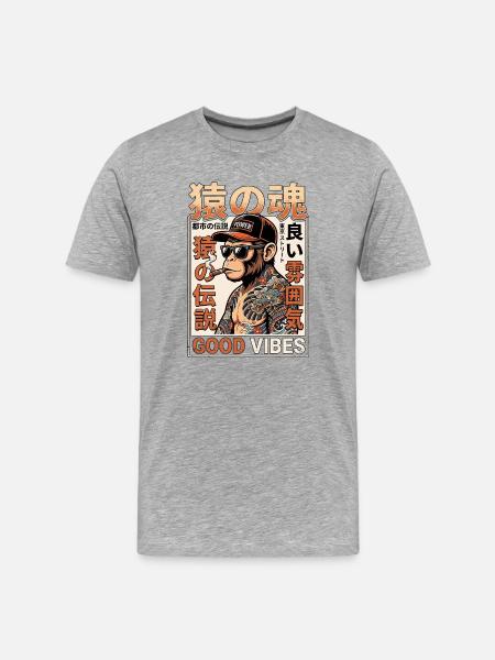 Chinesischer Affe Mit Tattoos - Männer Premium Bio T-Shirt - Grau meliert
