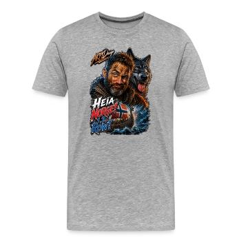 Heia Norge Norwegen Fan Wikinger Wolf Row Motiv - Männer Premium Bio T-Shirt - Grau meliert - Vorne - Damien (186cm)