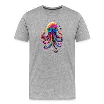 Pieuvre Pieuvre Pieuvre Calamar Mer Pieuvre mignonne - T-shirt bio Premium Homme - gris chiné - Devant - Damien (186cm)