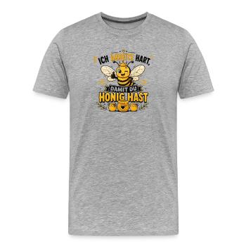 Bienenkönigin: Harte Arbeit, Honig - Männer Premium Bio T-Shirt - Grau meliert - Vorne - Damien (186cm)