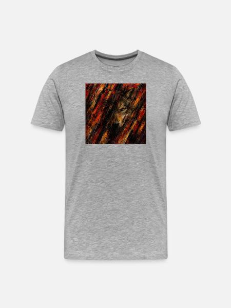 Loup abstrait en flammes - T-shirt bio Premium Homme - gris chiné