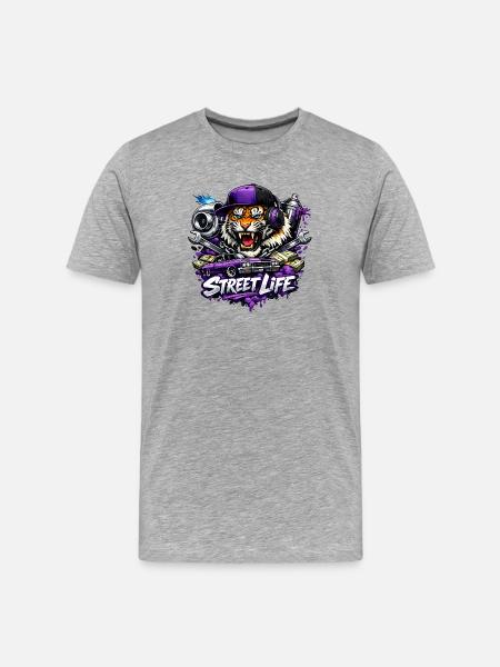 Street Life Tiger with Auto & Beats - Men's Premium Organic T-Shirt - heather grey