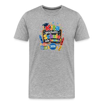 Kita schafft Schule 2026 - Männer Premium Bio T-Shirt - Grau meliert - Vorne - Damien (186cm)