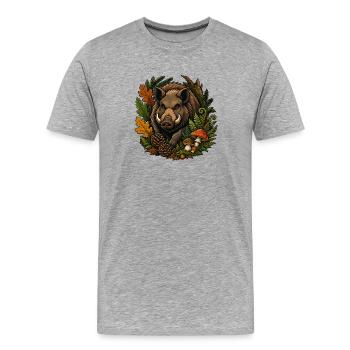 Sanglier de la forêt d’automne - T-shirt bio Premium Homme - gris chiné - Devant - Damien (186cm)