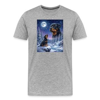 Hurlant au Rottweiler Chien Mème de la Lune - T-shirt bio Premium Homme - gris chiné - Devant - Damien (186cm)