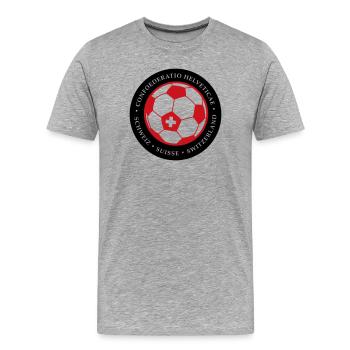 Schweizer Fußballkugel Rot Schwarz - Männer Premium Bio T-Shirt - Grau meliert - Vorne - Damien (186cm)