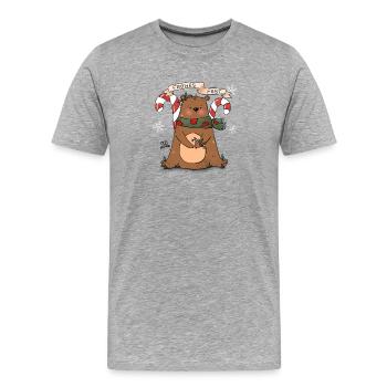 Frohes Fest Bär mit Zuckerstange - Männer Premium Bio T-Shirt - Grau meliert - Vorne - Damien (186cm)