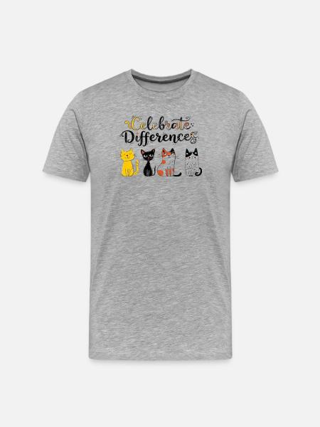 Célébrer les differences félines - T-shirt bio Premium Homme - gris chiné