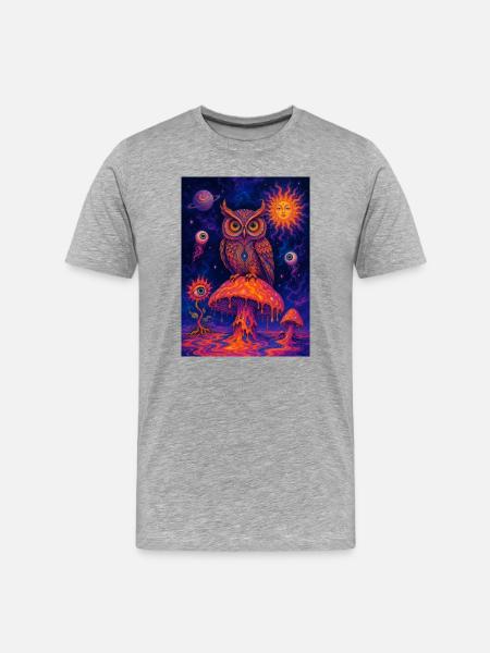 Psychedelic Owl on Lava Mushroom - Men's Premium Organic T-Shirt - heather grey
