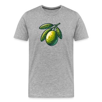 Olive dorée sur branche — motif fruitier - T-shirt bio Premium Homme - gris chiné - Devant - Damien (186cm)