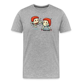 Duel de sushi de karaté - T-shirt bio Premium Homme - gris chiné - Devant - Damien (186cm)
