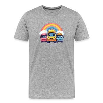 3 LKWs mit Schutzhelm, Regenbogen & Wolken – Kawai - Männer Premium Bio T-Shirt - Grau meliert - Vorne - Damien (186cm)