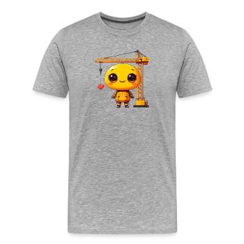 Bauarbeiter mit gelbem Kran – Kawaii-Baustelle - Männer Premium Bio T-Shirt - Grau meliert - Vorne - Damien (186cm)