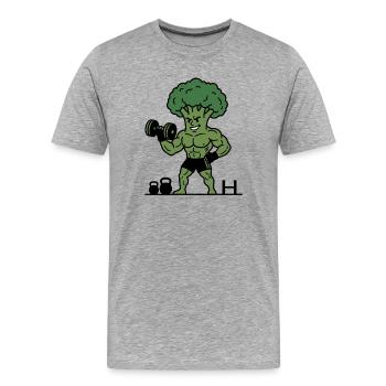GYM Broccoli Bodybuilder - T-shirt bio Premium Homme - gris chiné - Devant - Damien (186cm)
