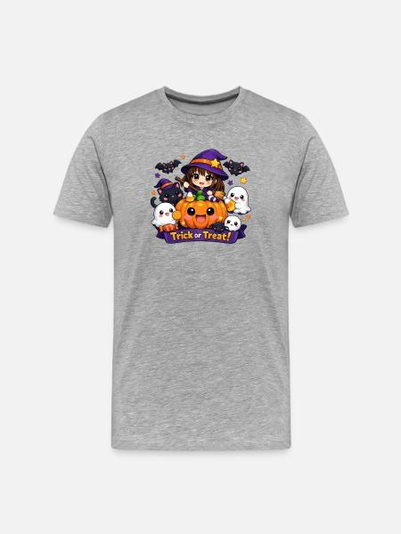 Sorcière d’Halloween mignonne - T-shirt bio Premium Homme - gris chiné
