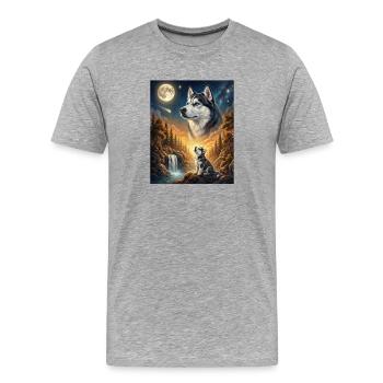 Howling to the Moon Meme Hund Sibirischer Husky - Männer Premium Bio T-Shirt - Grau meliert - Vorne - Damien (186cm)