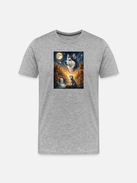 Howling to the Moon Meme Dog Siberian Husky - Men's Premium Organic T-Shirt - heather grey