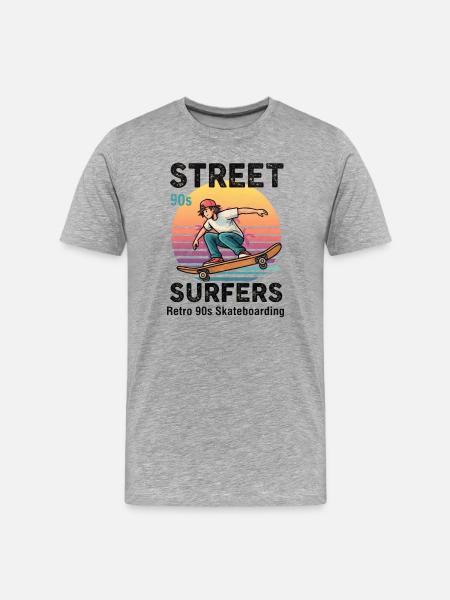 90er Street Surfer Skateboard - Männer Premium Bio T-Shirt - Grau meliert