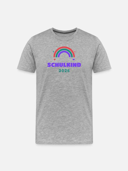 Schulkind 2026 Regenbogen - Einschulung - Männer Premium Bio T-Shirt - Grau meliert