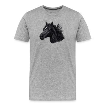Portrait du cheval noir - T-shirt bio Premium Homme - gris chiné - Devant - Damien (186cm)