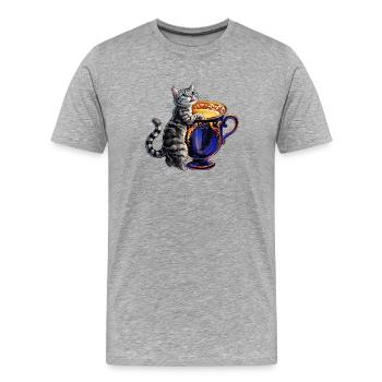 Un chaton gris devant une magnifique tasse de lait - T-shirt bio Premium Homme - gris chiné - Devant - Damien (186cm)