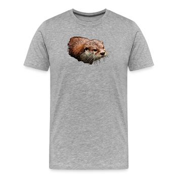 Loutre poisson en aspect aquarelle - T-shirt bio Premium Homme - gris chiné - Devant - Damien (186cm)