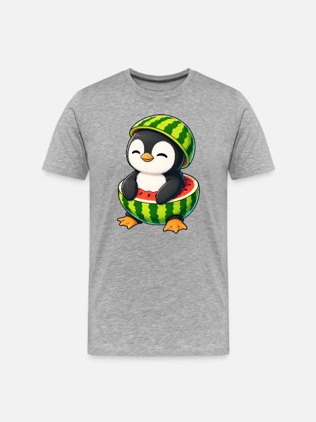 Cute cartoon penguin with watermelon - Men's Premium Organic T-Shirt - heather grey