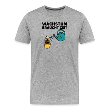 Wachstum braucht Zeit – Comic-Blume mit Gießkanne - Männer Premium Bio T-Shirt - Grau meliert - Vorne - Damien (186cm)
