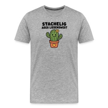 Stachelig aber liebenswert – Kaktus im Topf - Männer Premium Bio T-Shirt - Grau meliert - Vorne - Damien (186cm)