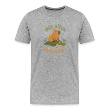 Capybara Alligator Freundschaft - Männer Premium Bio T-Shirt - Grau meliert - Vorne - Damien (186cm)