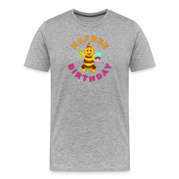 Abeille avec gâteau d'anniversaire célébrant - T-shirt bio Premium Homme - gris chiné - Devant - Damien (186cm)
