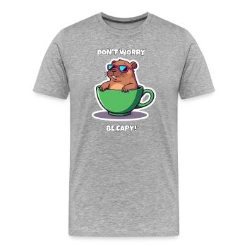Don’t Worry Be Capy - Mignonne capybara dans une tasse à thé - T-shirt bio Premium Homme - gris chiné - Devant - Damien (186cm)