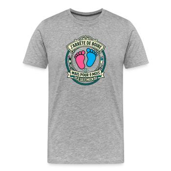 Future Maman J'arrête de boire 9 mois - T-shirt bio Premium Homme - gris chiné - Devant - Damien (186cm)