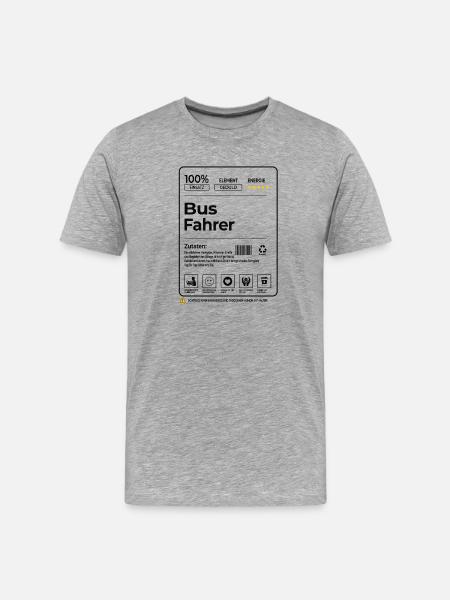 Busfahrer – 100 % Erfahrung & Geduld - Männer Premium Bio T-Shirt - Grau meliert