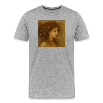 Portrait de cheveux en perle en or chaud - T-shirt bio Premium Homme - gris chiné - Devant - Damien (186cm)
