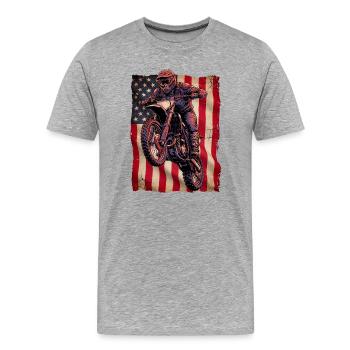 Motocross Motor Flag USA America Rétro - T-shirt bio Premium Homme - gris chiné - Devant - Damien (186cm)