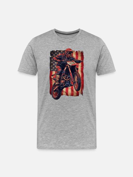 Motocross Motor Vlag USA Amerika Retro - Mannen premium biologisch T-shirt - grijs gemêleerd