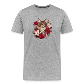 Chat fleuri dans le jardin de roses - T-shirt bio Premium Homme - gris chiné - Devant - Damien (186cm)
