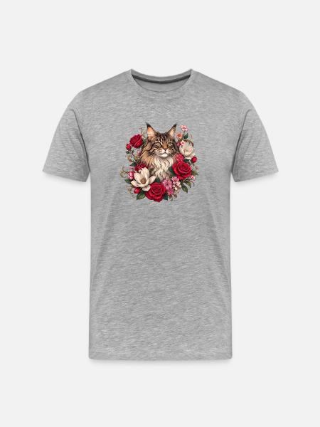 Floral Katze im Rosengarten - Männer Premium Bio T-Shirt - Grau meliert