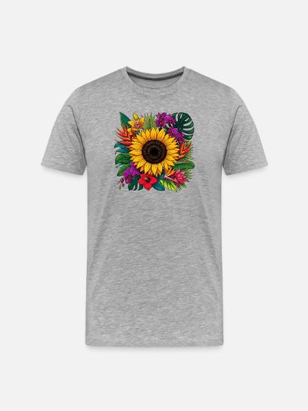 Sunflower Tropical Blossom - Men's Premium Organic T-Shirt - heather grey