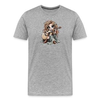 Fille bohème avec guitare et fleur - T-shirt bio Premium Homme - gris chiné - Devant - Damien (186cm)