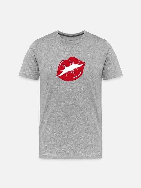 Kusslippen mit Stichellinie - Männer Premium Bio T-Shirt - Grau meliert