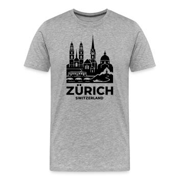 Silhouette de la silhouette de Zurich – Suisse - T-shirt bio Premium Homme - gris chiné - Devant - Damien (186cm)