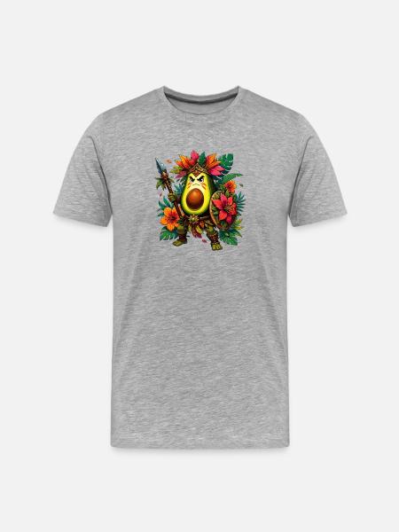 Avocado Krieger im Tropenwald - Männer Premium Bio T-Shirt - Grau meliert