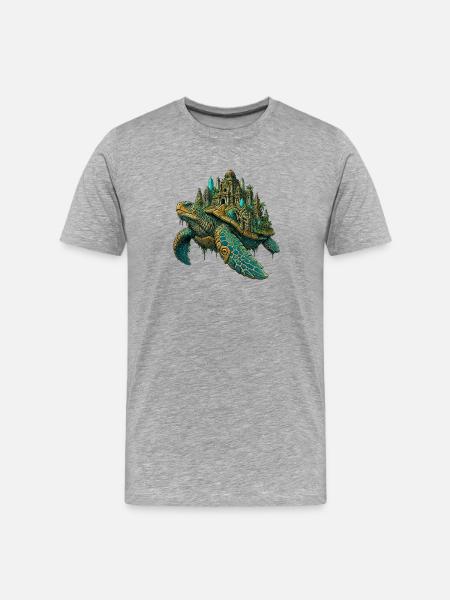 Tempelruinen Terrapin mit Kristallinseln - Männer Premium Bio T-Shirt - Grau meliert