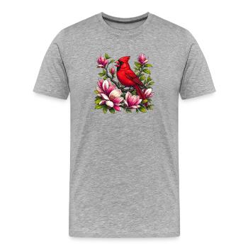 Cardinal sur magnolias - T-shirt bio Premium Homme - gris chiné - Devant - Damien (186cm)
